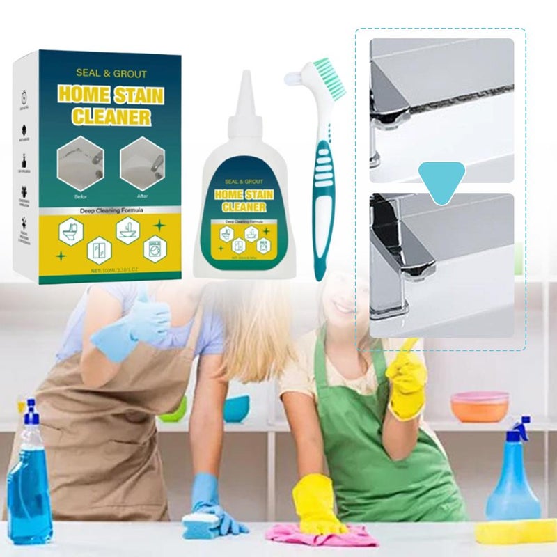 Home Stain Cleaner Gel – 100ml Powerful Stain Remover for Tile Grout, Washing Machine Seals, Fridge Gaskets & Bathroom – No-Rinse Formula with Cleaning Brush Kit - Image 3